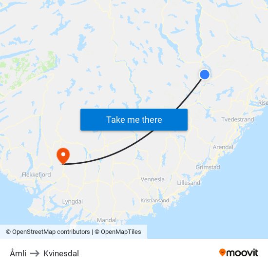 Åmli to Kvinesdal map