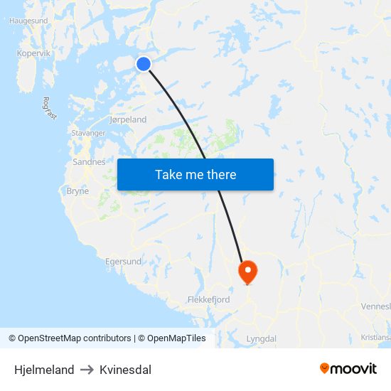 Hjelmeland to Kvinesdal map