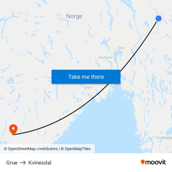 Grue to Kvinesdal map