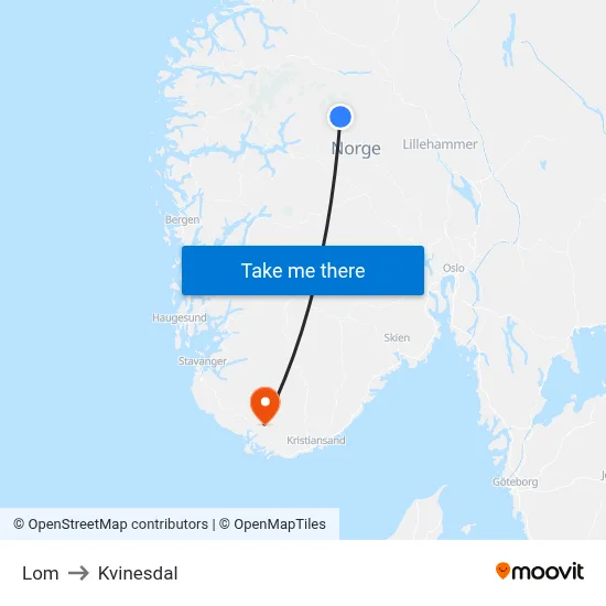 Lom to Kvinesdal map