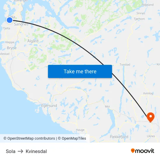 Sola to Kvinesdal map
