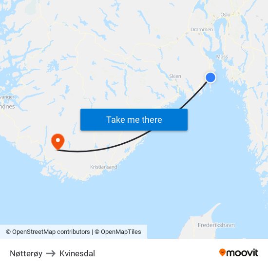 Nøtterøy to Kvinesdal map