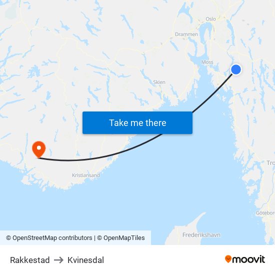 Rakkestad to Kvinesdal map