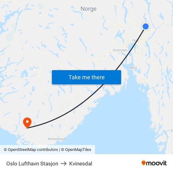 Oslo Lufthavn Stasjon to Kvinesdal map