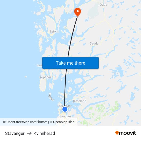 Stavanger to Kvinnherad map