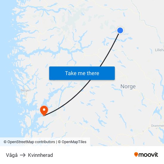 Vågå to Kvinnherad map