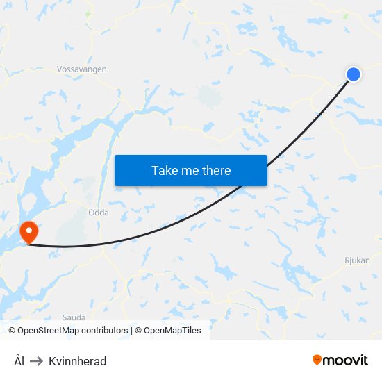 Ål to Kvinnherad map