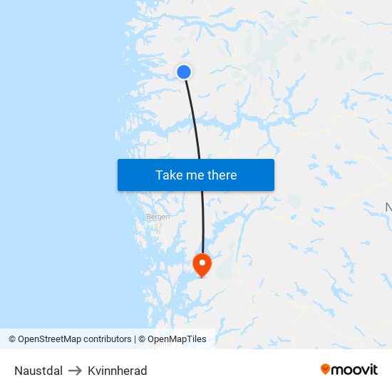 Naustdal to Kvinnherad map