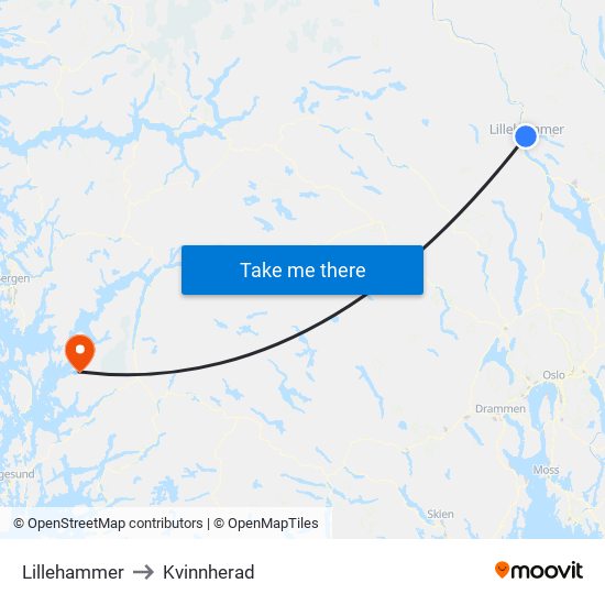 Lillehammer to Kvinnherad map