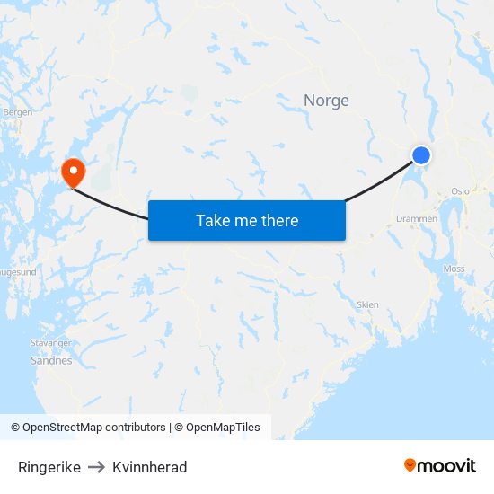 Ringerike to Kvinnherad map