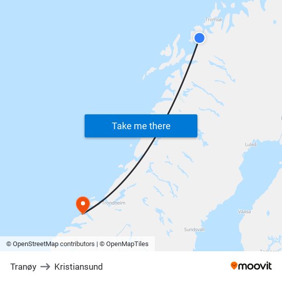 Tranøy to Kristiansund map