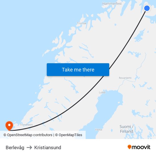 Berlevåg to Kristiansund map