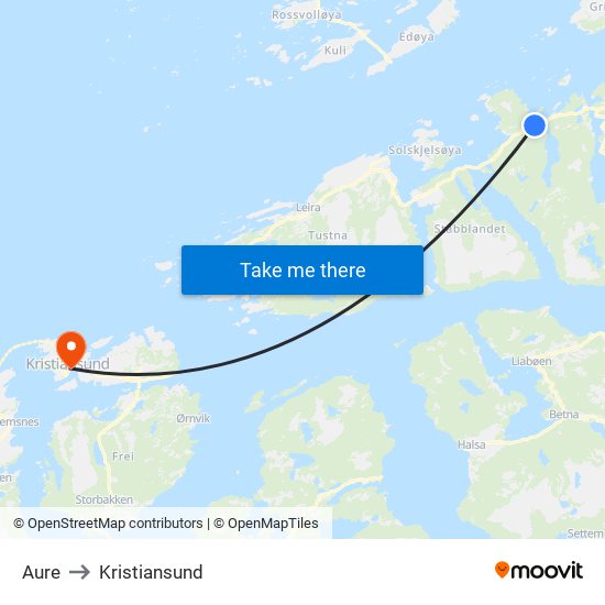 Aure to Kristiansund map