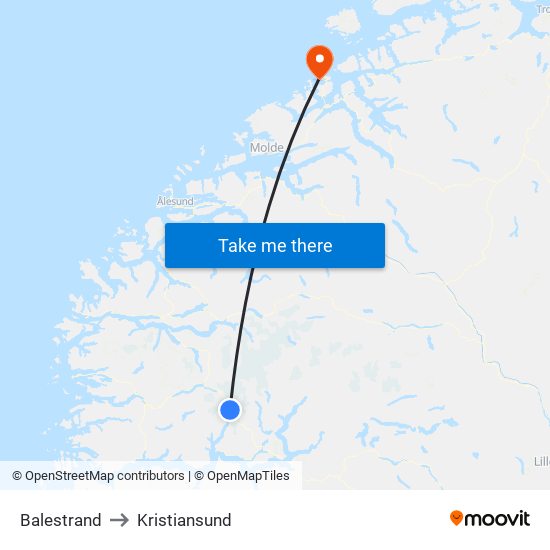 Balestrand to Kristiansund map