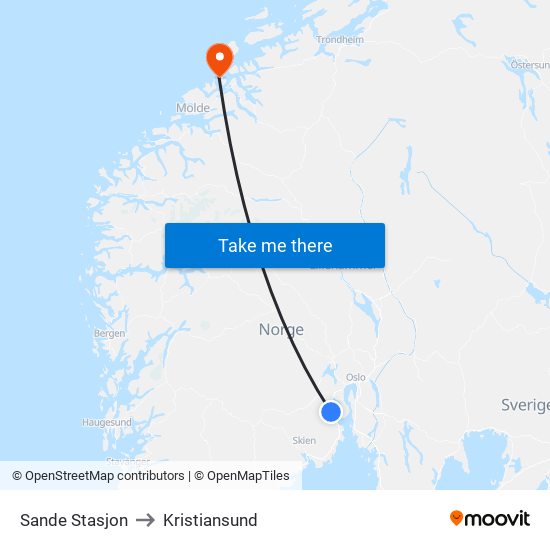 Sande Stasjon to Kristiansund map