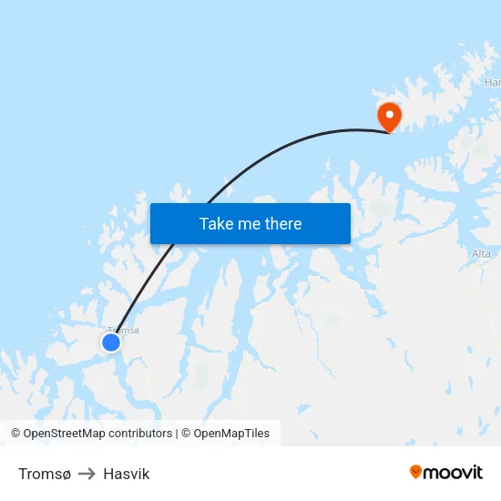Tromsø to Hasvik map