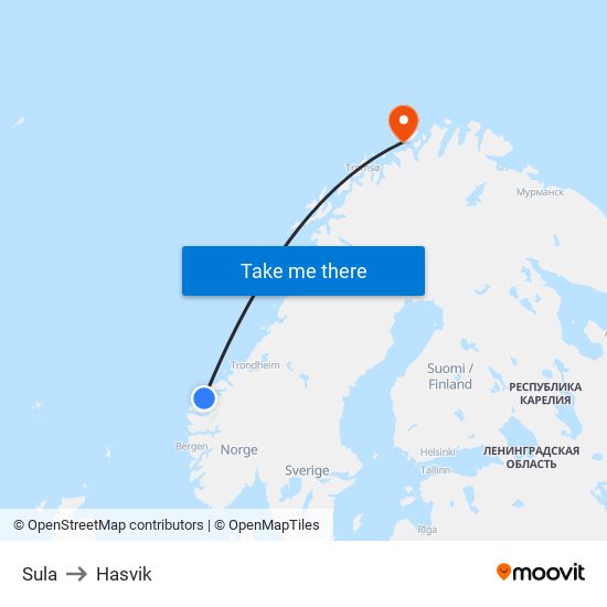 Sula to Hasvik map