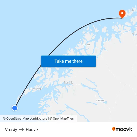 Værøy to Hasvik map