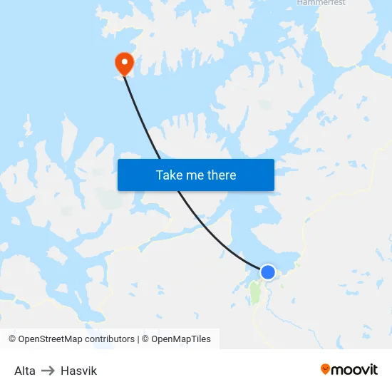 Alta to Hasvik map