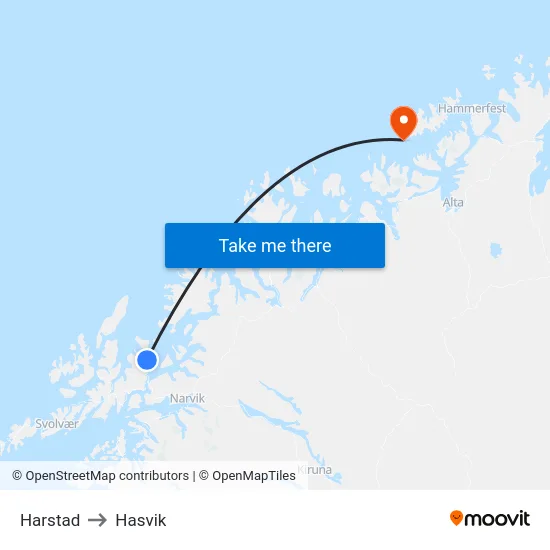 Harstad to Hasvik map