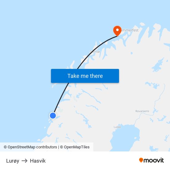 Lurøy to Hasvik map
