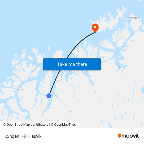 Lyngen to Hasvik map