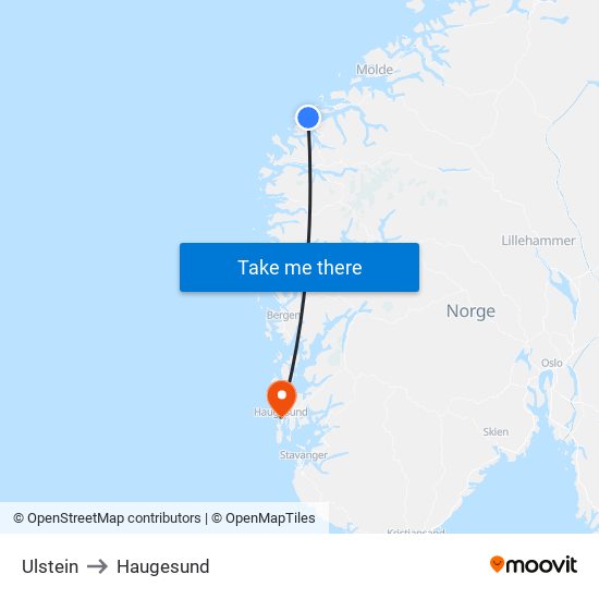 Ulstein to Haugesund map