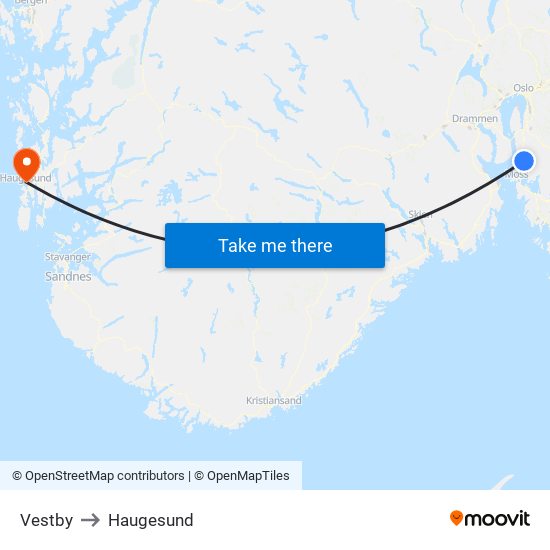 Vestby to Haugesund map