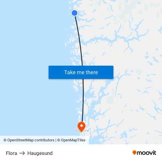 Flora to Haugesund map