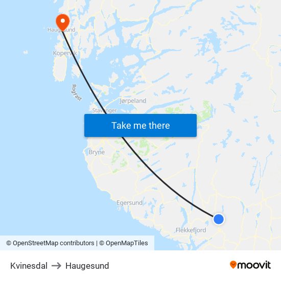 Kvinesdal to Haugesund map