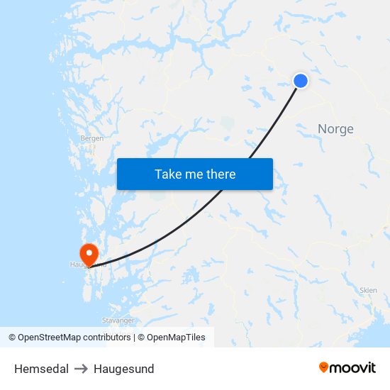 Hemsedal to Haugesund map