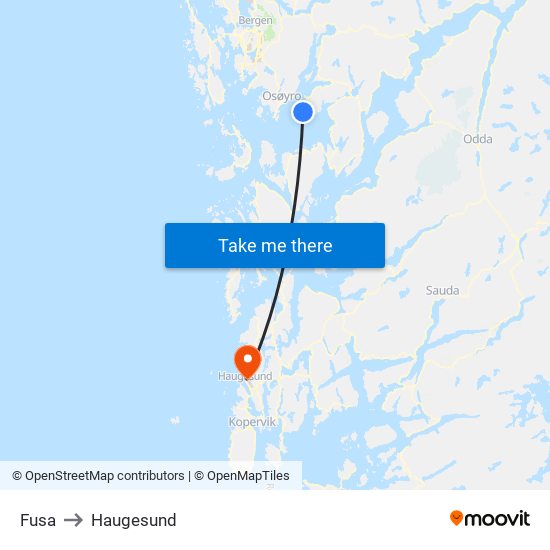 Fusa to Haugesund map