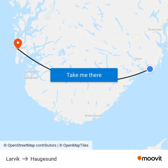 Larvik to Haugesund map