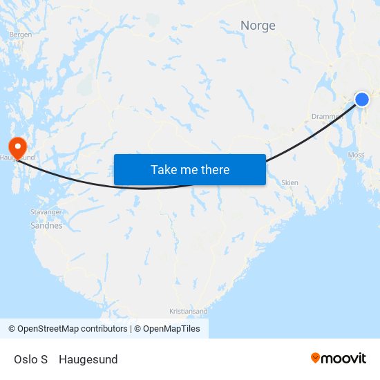 Oslo S to Haugesund map