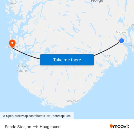 Sande Stasjon to Haugesund map