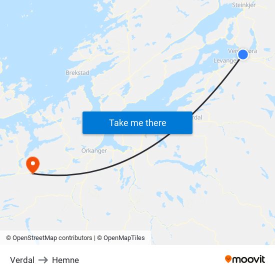 Verdal to Hemne map