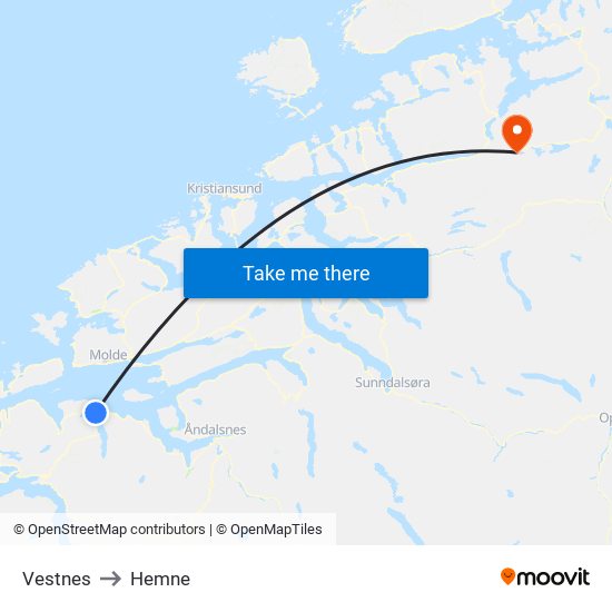 Vestnes to Hemne map