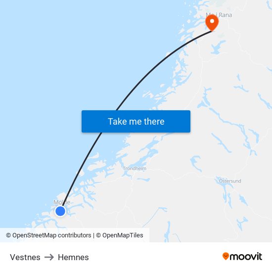 Vestnes to Hemnes map