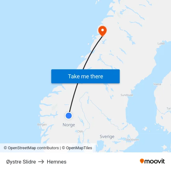 Øystre Slidre to Hemnes map