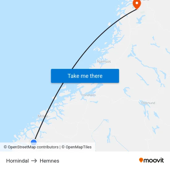 Hornindal to Hemnes map