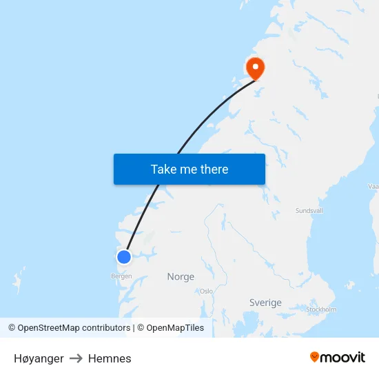 Høyanger to Hemnes map