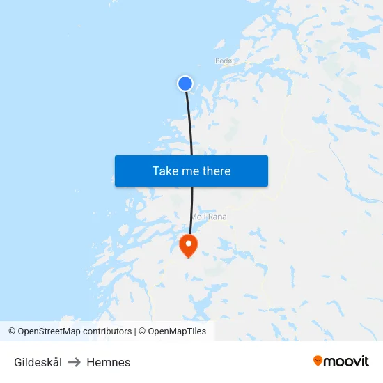 Gildeskål to Hemnes map