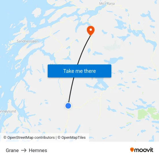 Grane to Hemnes map