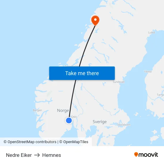 Nedre Eiker to Hemnes map