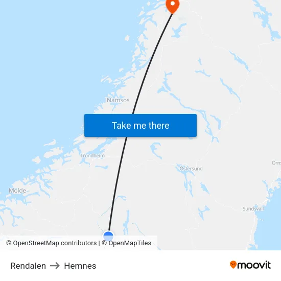 Rendalen to Hemnes map