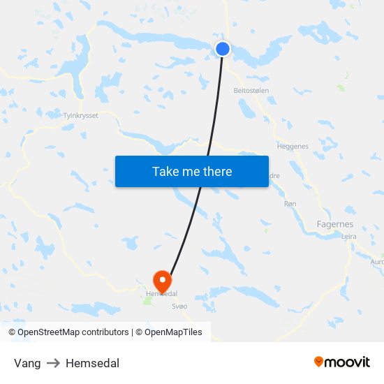 Vang to Hemsedal map