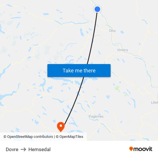 Dovre to Hemsedal map