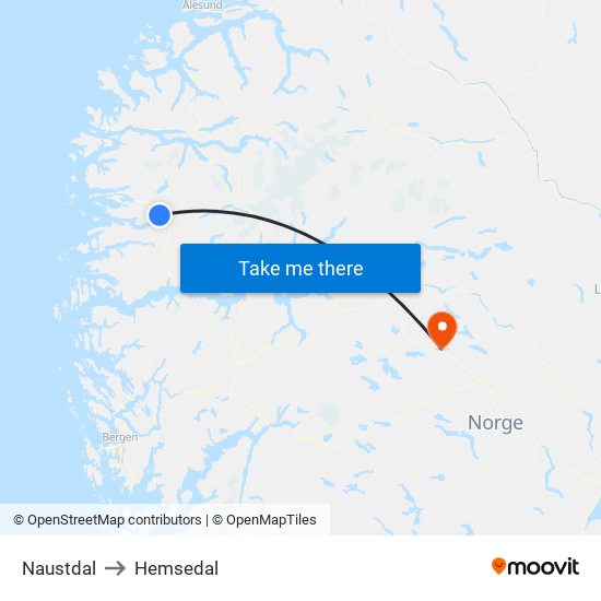 Naustdal to Hemsedal map