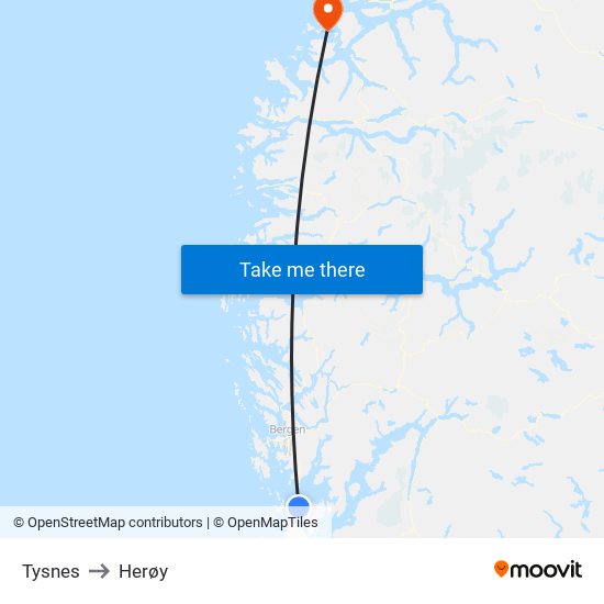 Tysnes to Herøy map