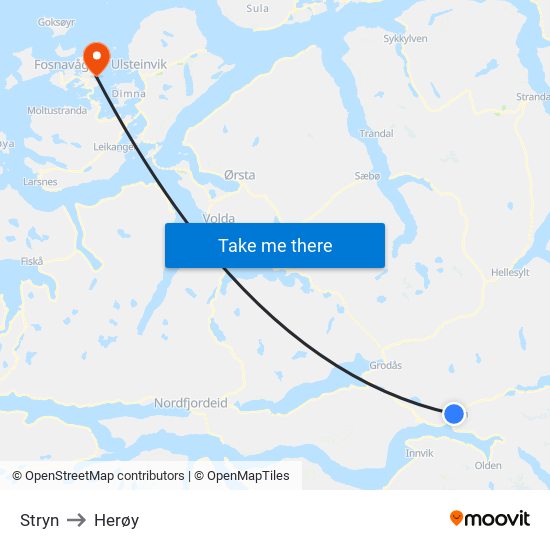 Stryn to Herøy map